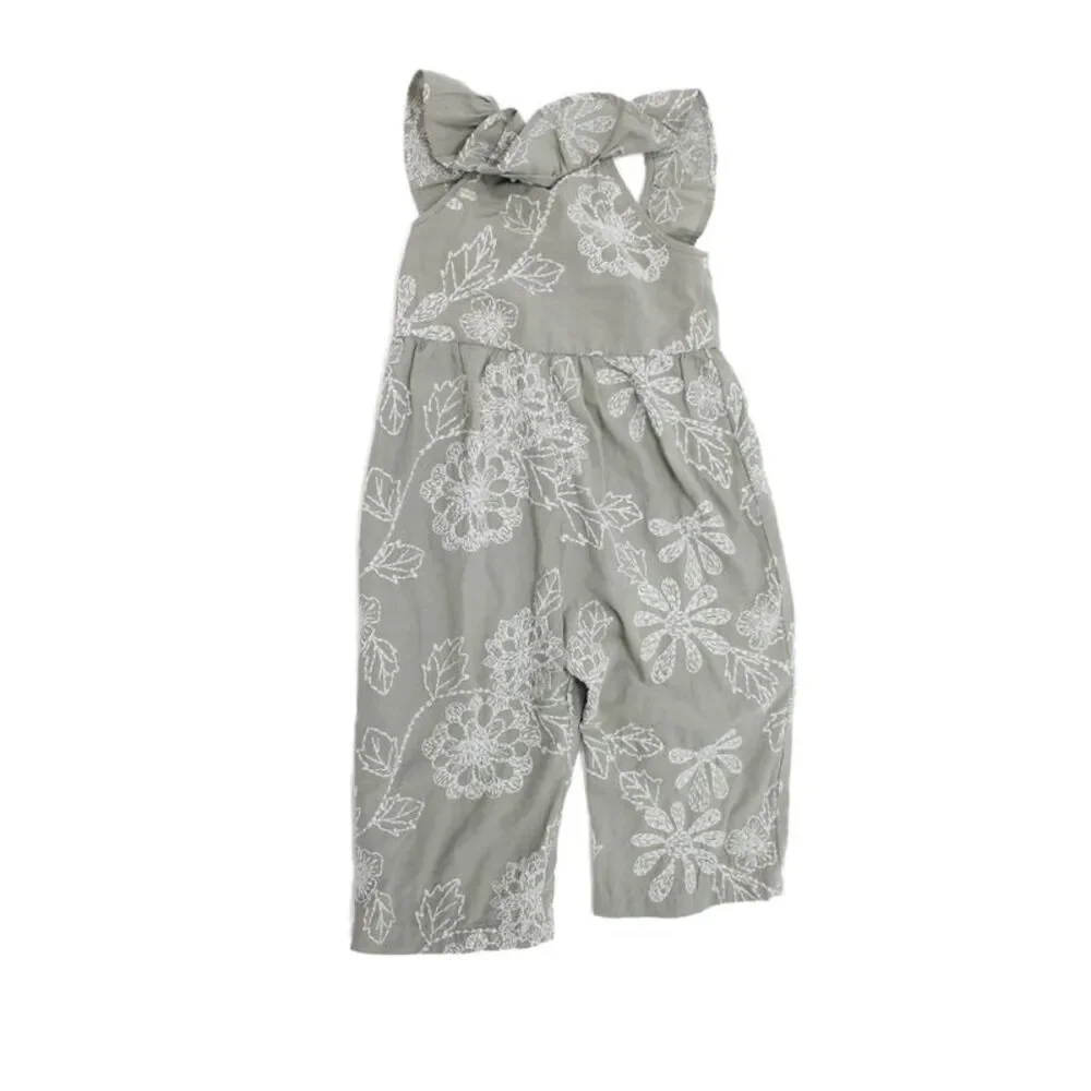 Zara Girls Embroidered Sleeveless Jumpsuit Sage Size 2-3Y